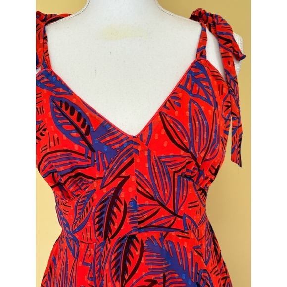 Alexis for Target red leaf tie strap dress, XS, bohemian, handkerchief hem - Picture 4 of 7